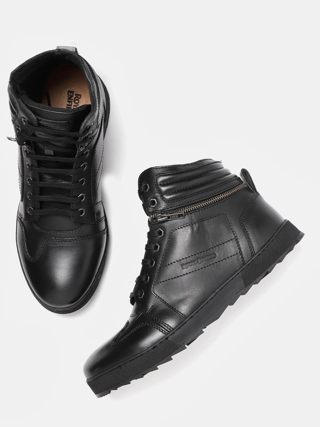 Buy Royal Enfield Men Black Leather Mid Top Sneakers - Casual Shoes for Men 10416106 | Myntra