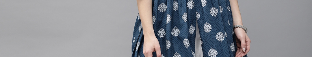 Buy Anouk Women Blue & White Printed A Line Kurta - Kurtas for Women ...