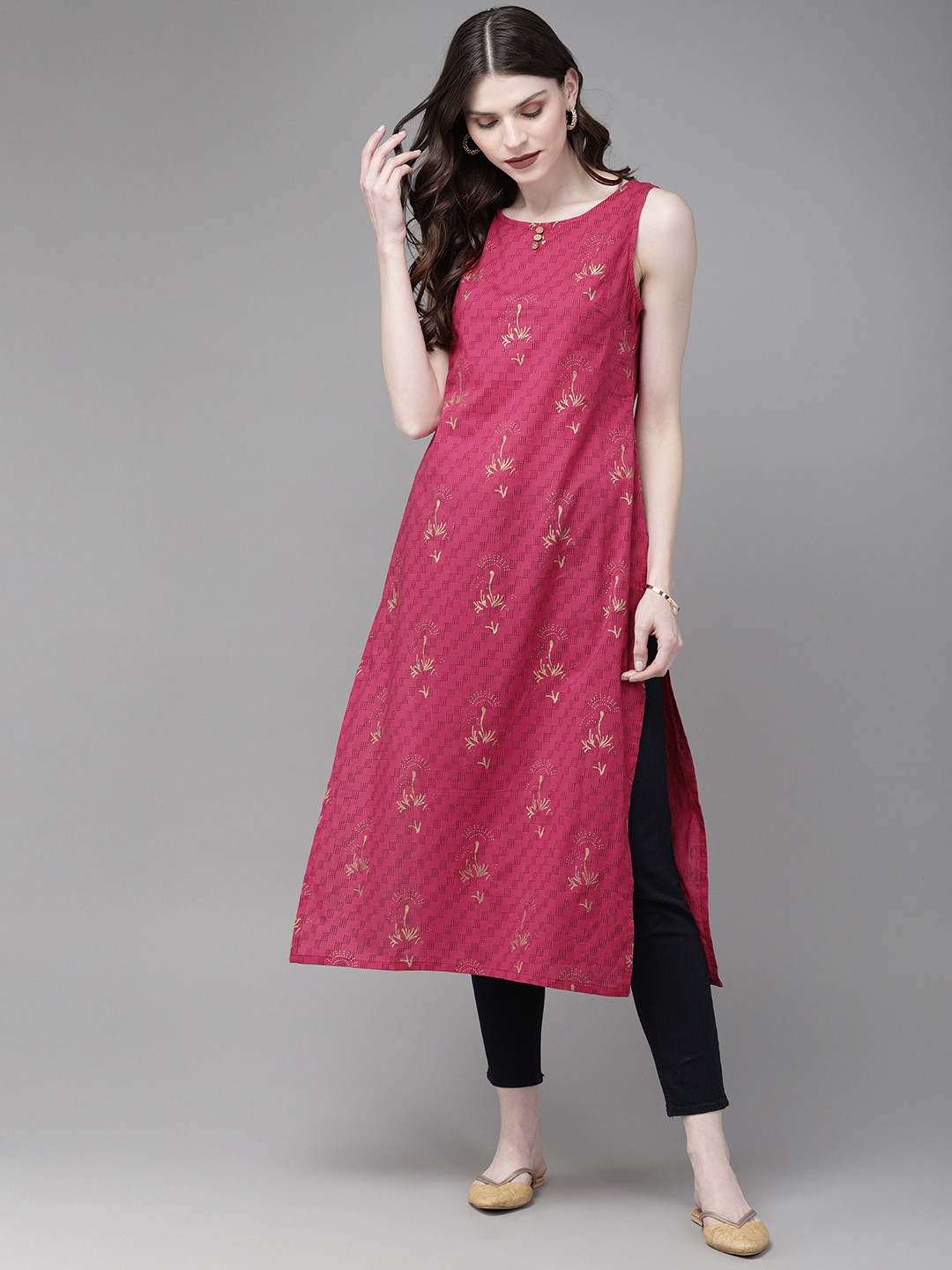 Anouk pink printed straight kurta Clearance