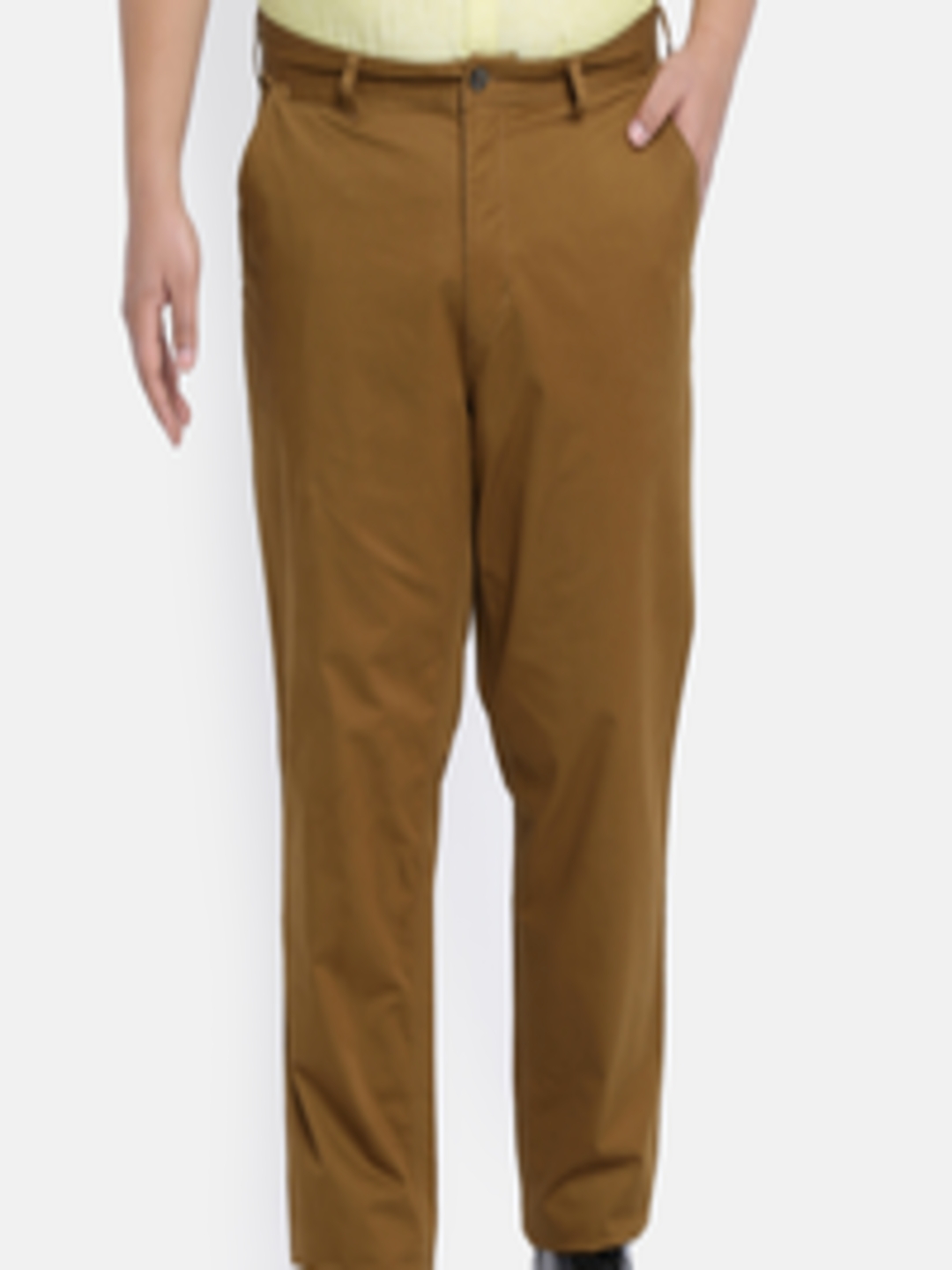 Buy ALL Plus Size Men Khaki Brown Regular Fit Solid Chinos - Trousers ...
