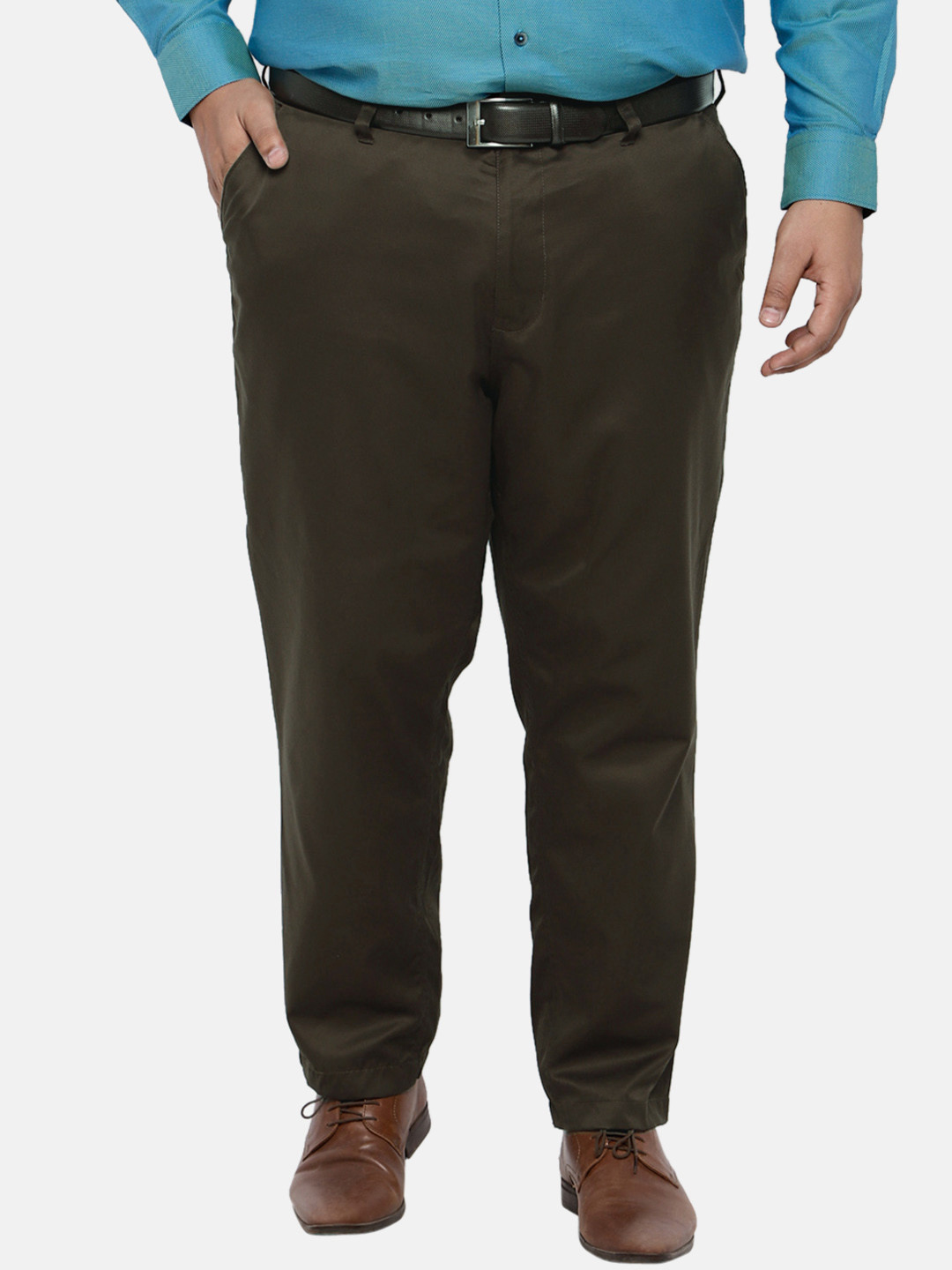 Buy ALL Plus Size Men Brown Regular Fit Solid Chinos Trousers for Men