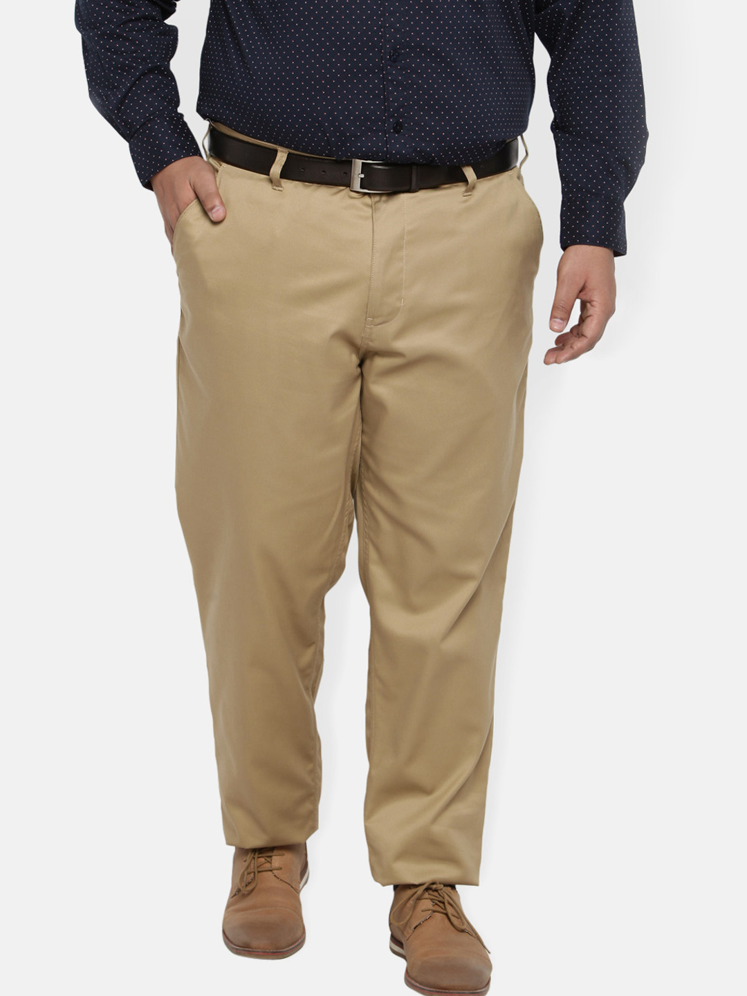 Buy ALL Plus Size Men Khaki Smart Casual Solid Chinos Trousers for