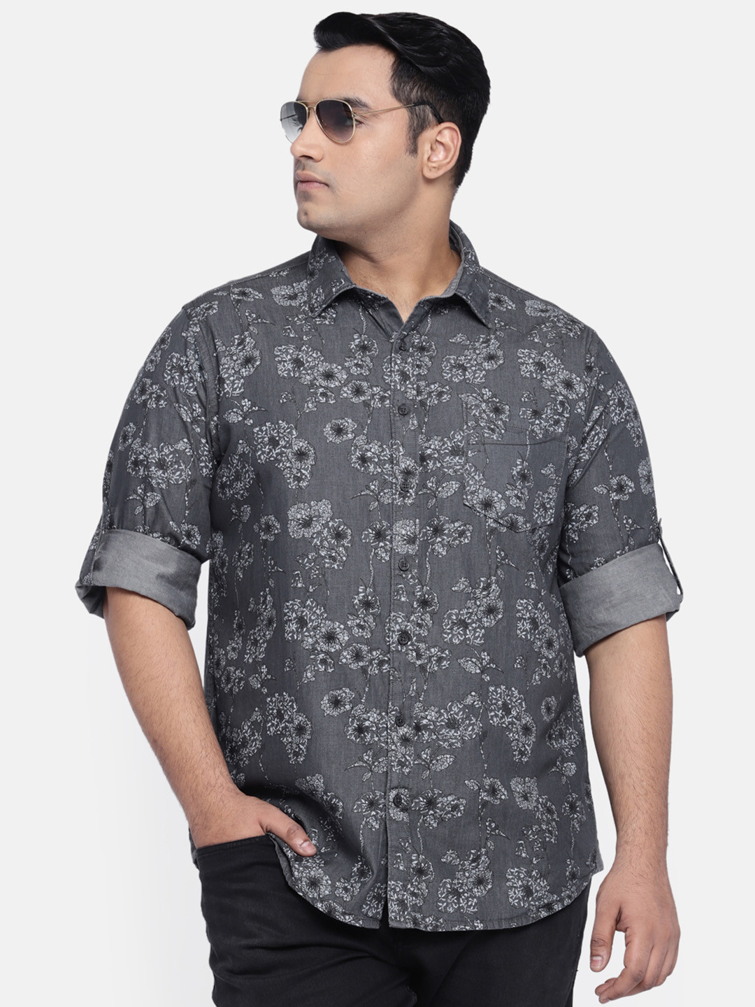 Buy ALL Plus Size Men Grey Regular Fit Printed Casual Shirt Shirts