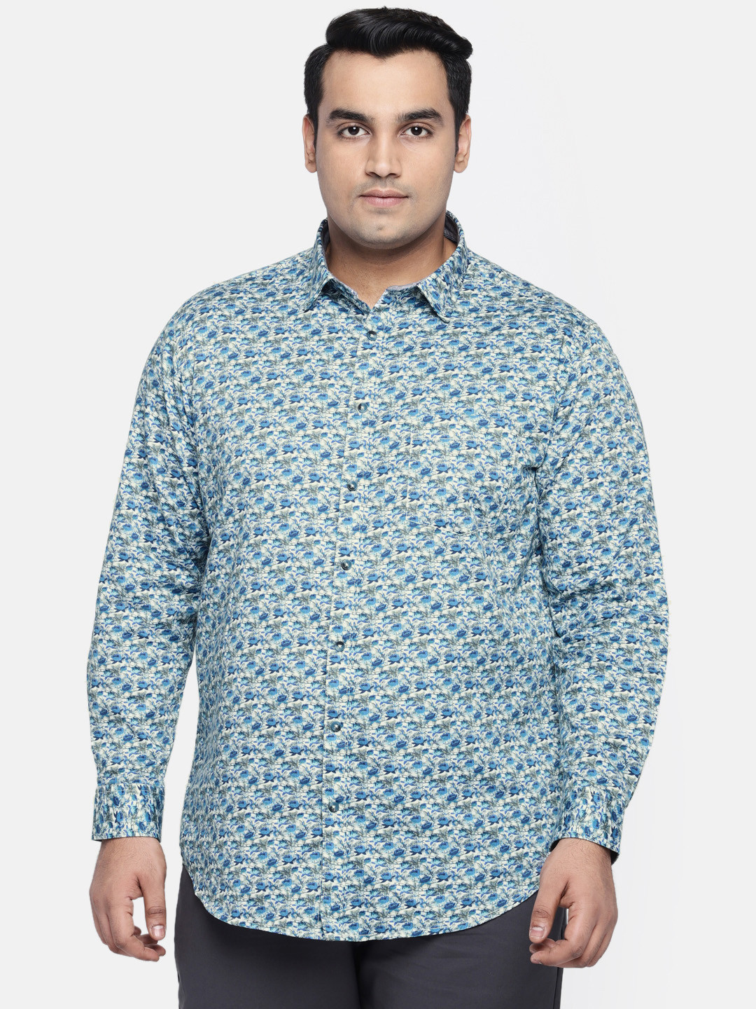 Buy ALL Plus Size Men Blue White Regular Fit Printed Casual Shirt