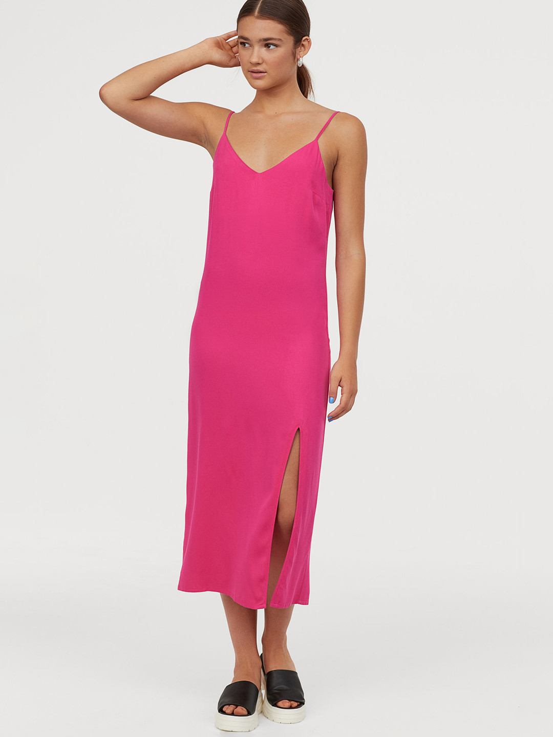Buy H&M Women Pink Slid Calf Length Dress Dresses for Women 10432710