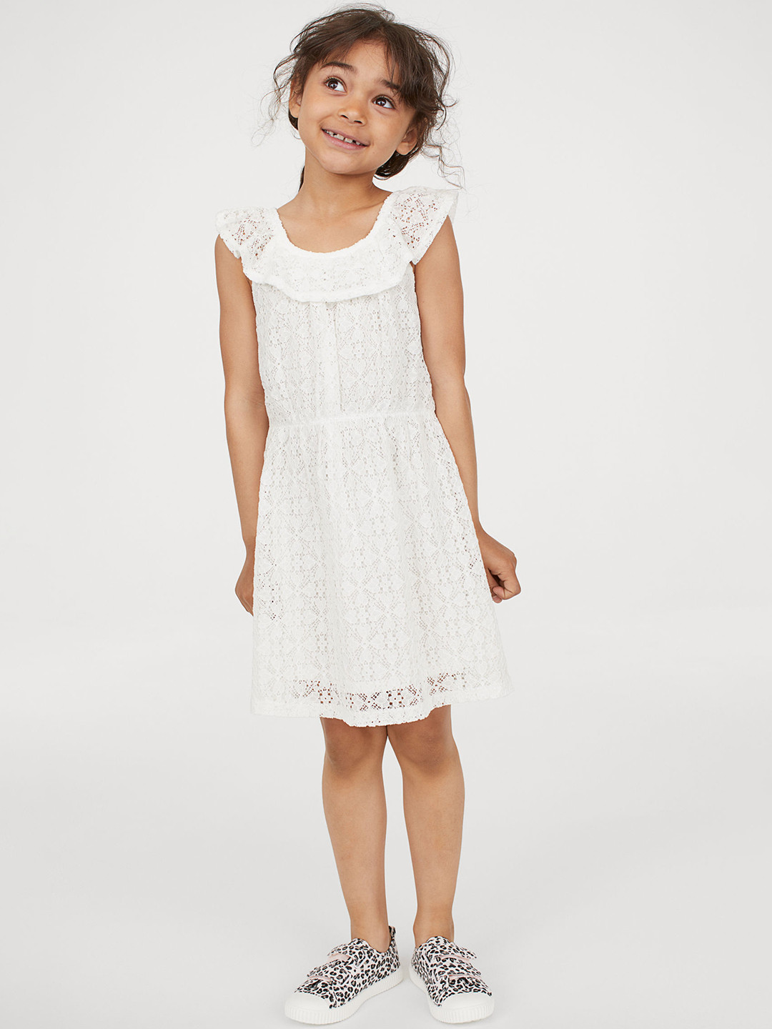 Buy H&M Girls White Solid Flounced Lace Dress Dresses for Girls
