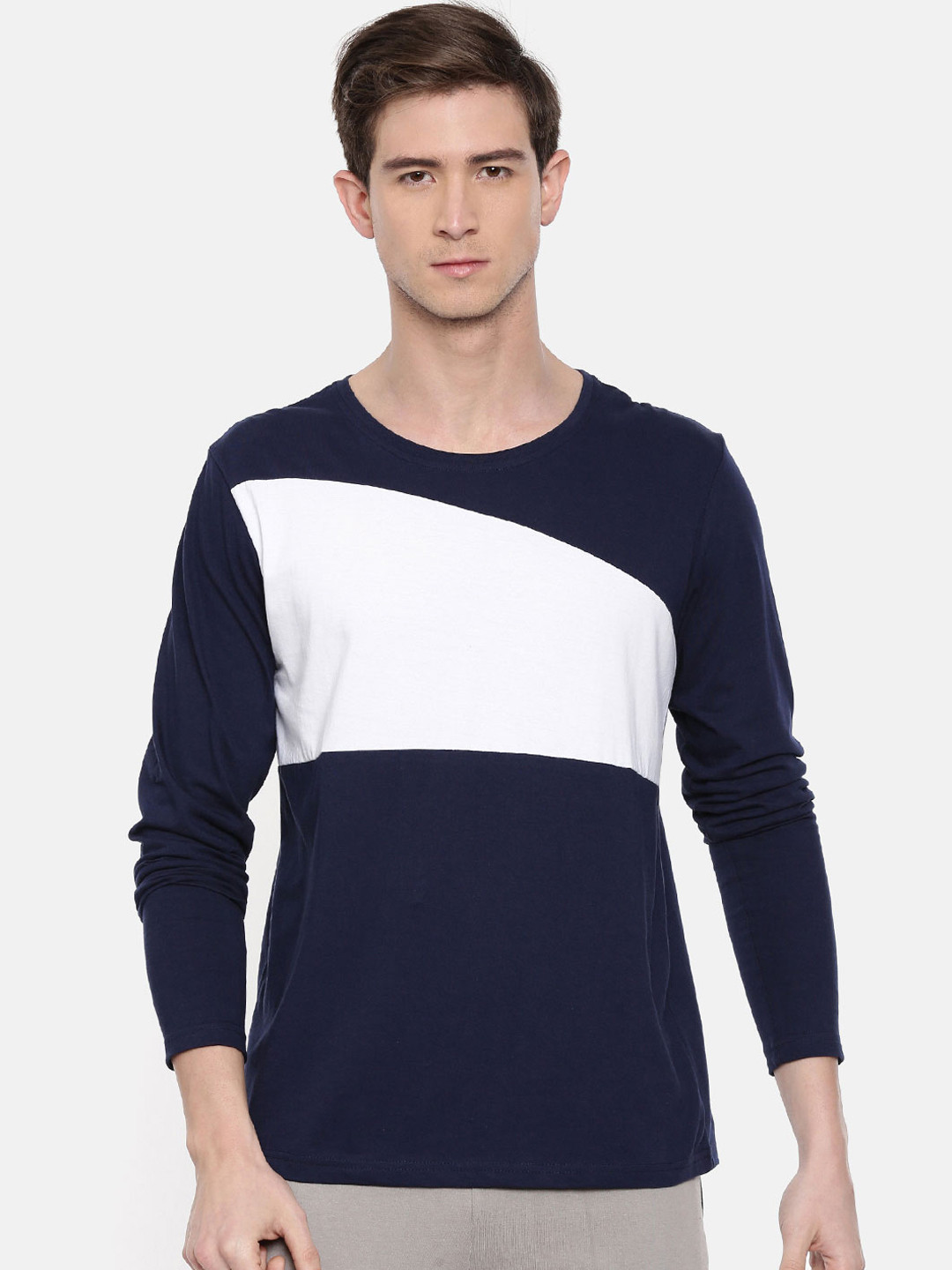 Buy SayItLoud Men Navy Blue Solid Round Neck Pure Cotton T Shirt ...