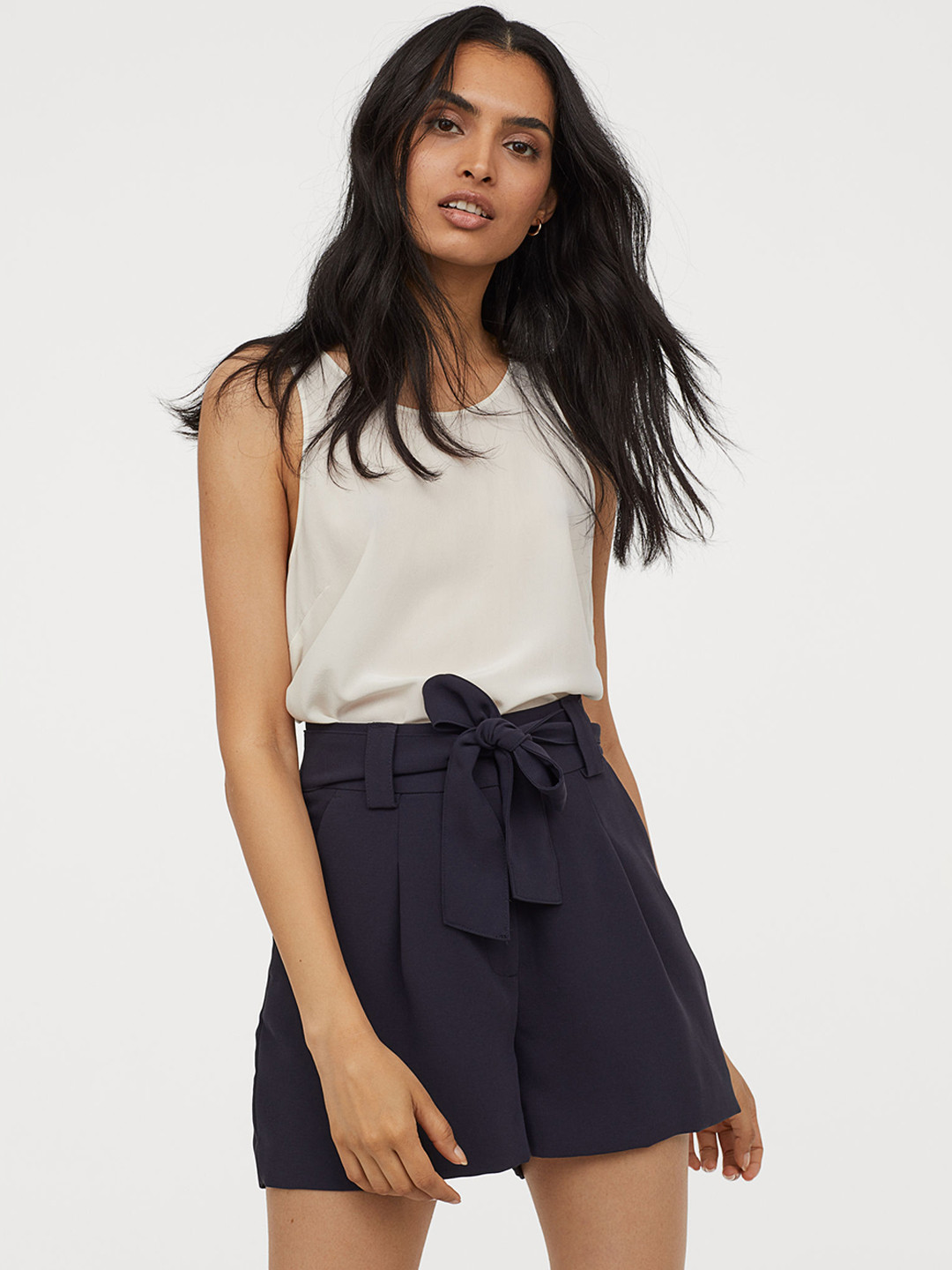 Buy H&M Women Blue Solid Shorts With A Tie Belt Shorts for Women 10435394 Myntra