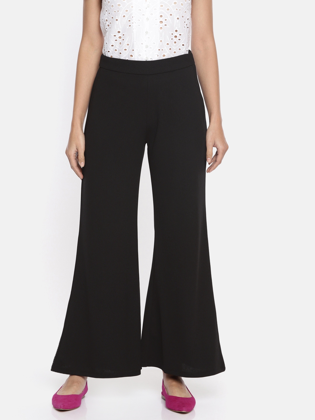 Buy DressBerry Women Black Regular Fit Solid Parallel Mid Rise Trousers ...