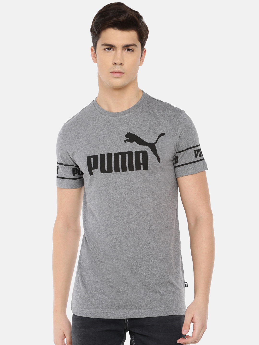 Buy Puma Men Grey Amplified Big Logo Printed Round Neck Pure Cotton T Shirt Tshirts for Men
