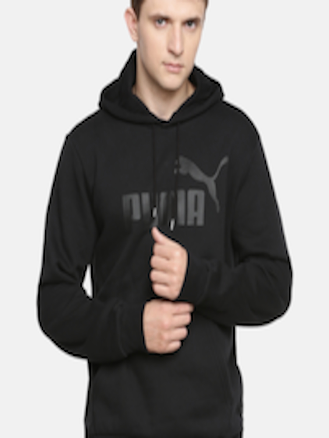 Buy Puma Men Black Printed ESS+ Hoody FL Hooded Sweatshirt ...