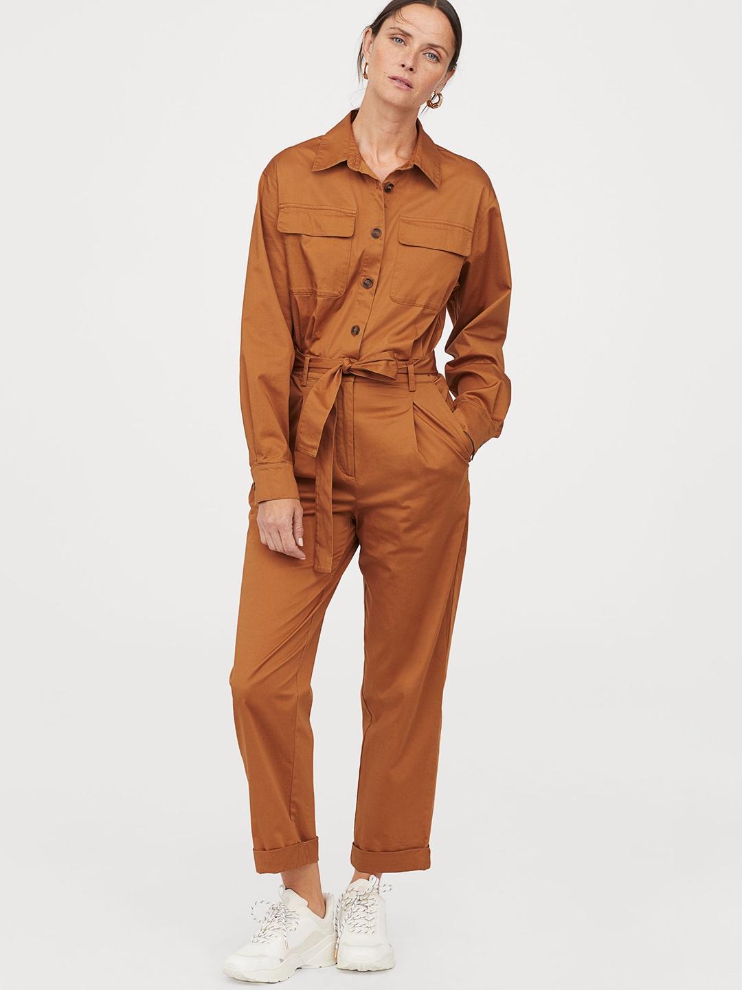 Buy H&M Women Mustard Orange Solid Cargo Jumpsuit - Jumpsuit for Women ...
