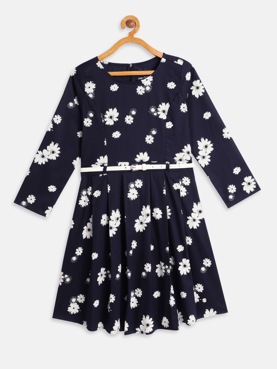 Buy Allen Solly Junior Girls Navy Blue Floral Print Fit And Flare Dress ...