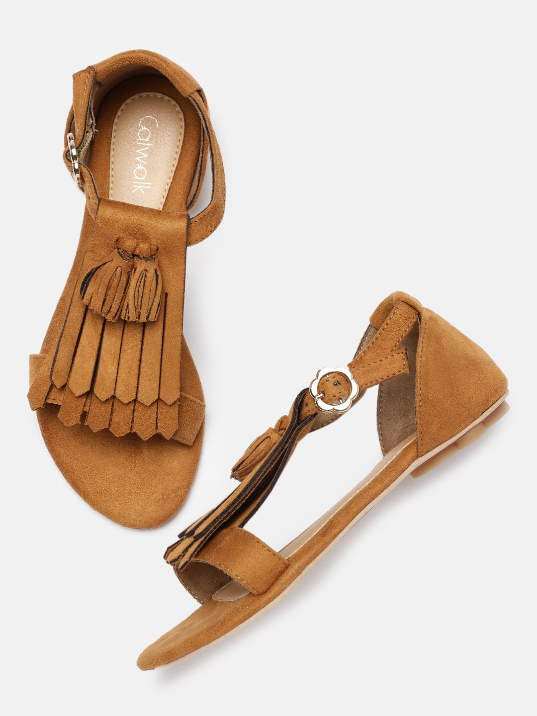 Buy Catwalk Women Brown Solid Open Toe Flats Flats for Women 10443688