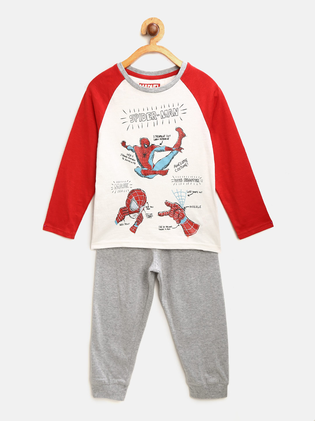 Buy Marks & Spencer Boys White & Grey Melange Spiderman Print Night ...