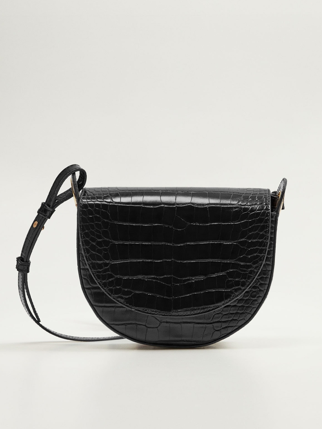Buy MANGO Black Croc Textured Half Moon Shaped Sling Bag - Handbags for ...