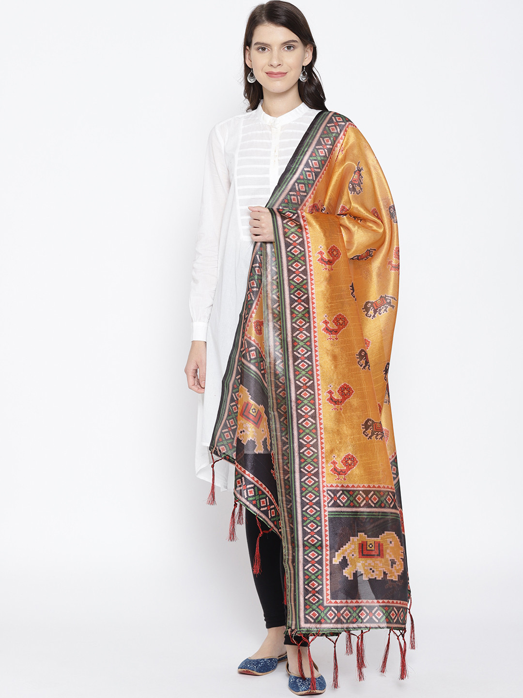 Buy Shaily Mustard Yellow & Black Printed Dupatta Dupatta for Women