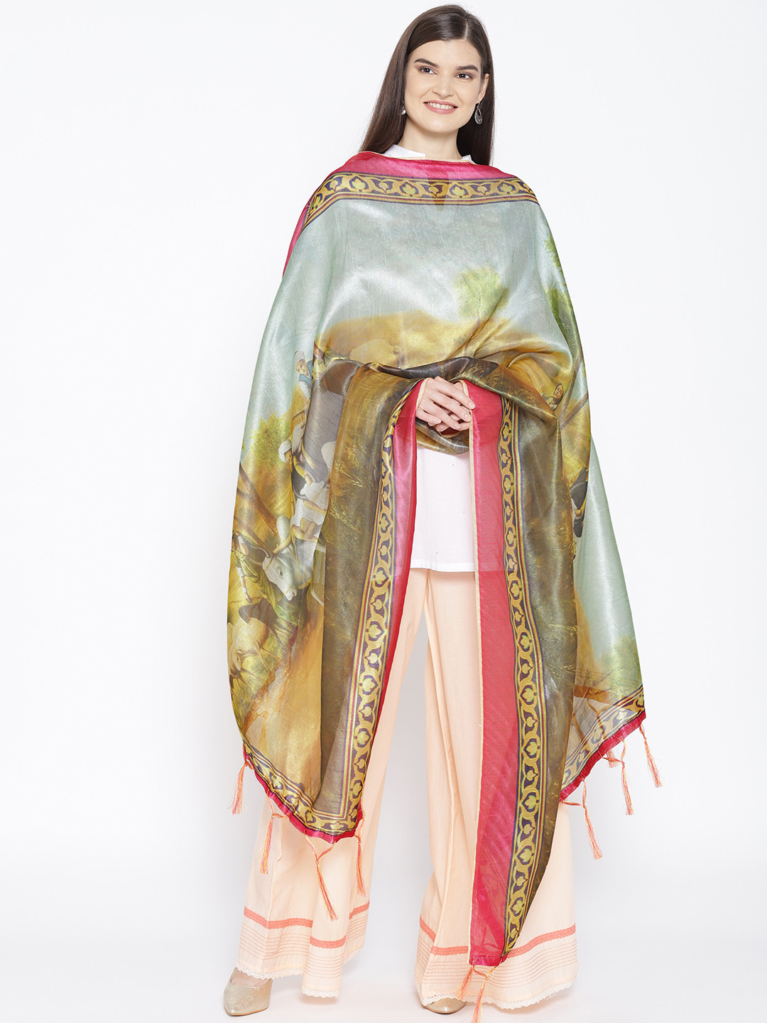 Buy Shaily Grey & Mustard Brown Printed Dupatta Dupatta for Women