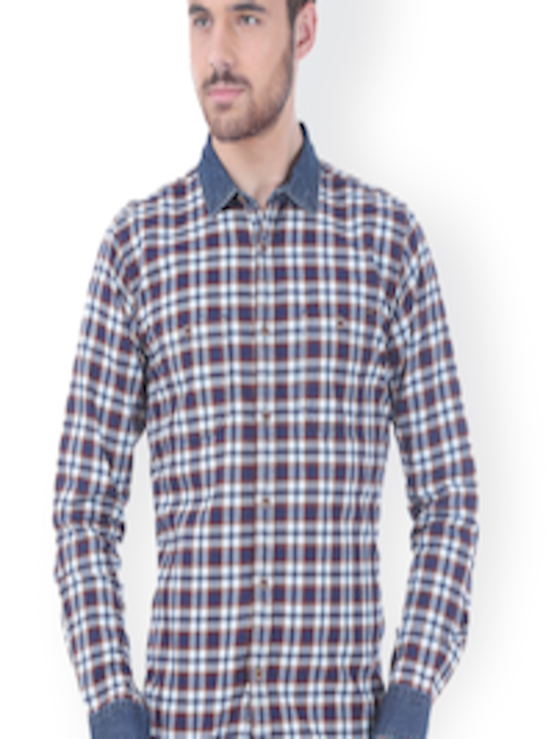 Buy Basics Blue & Brown Checked Slim Fit Casual Shirt - Shirts for Men ...