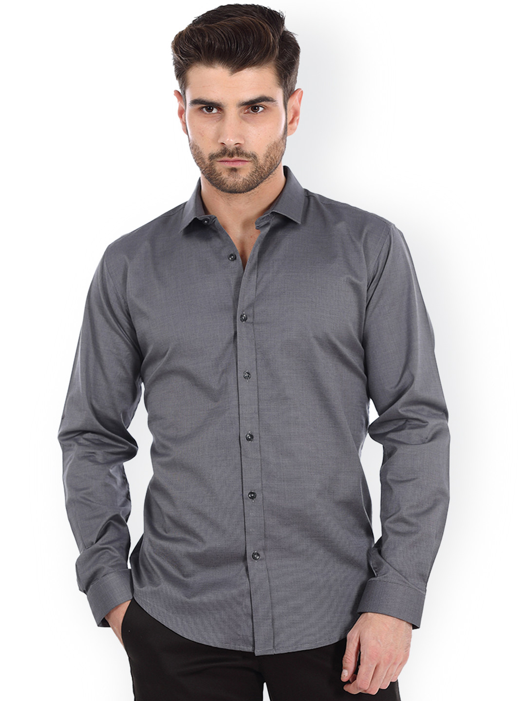 Buy Basics Grey Slim Fit Smart Casual Shirt Shirts for Men 1045264