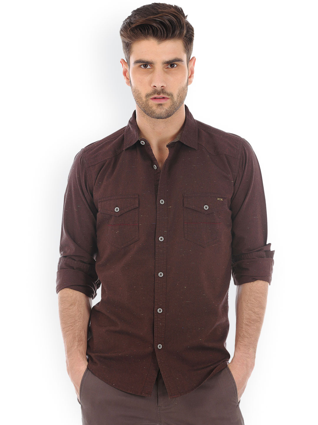 Buy Basics Brown Slim Fit Casual Shirt Shirts for Men 1045332 Myntra