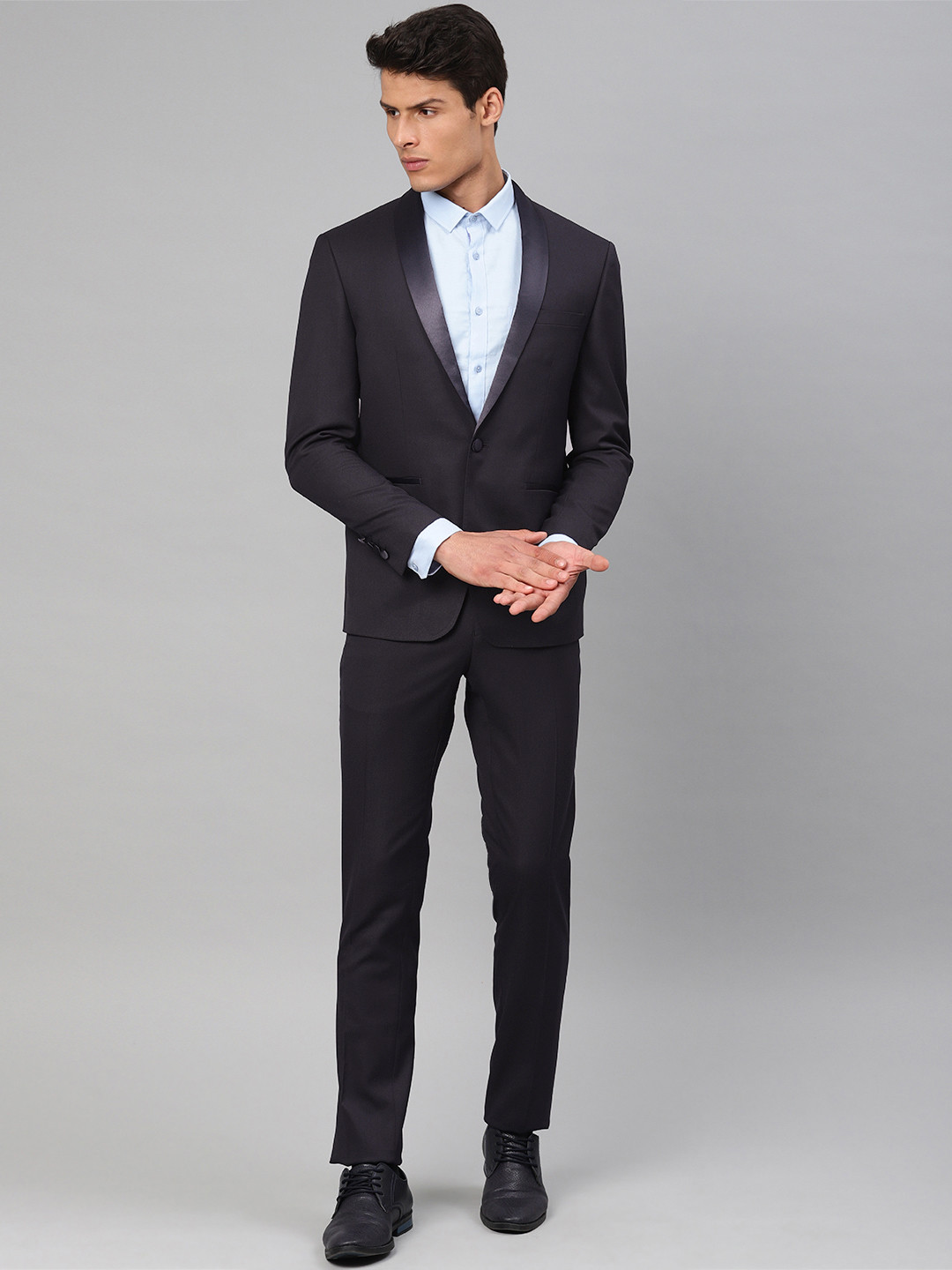 Buy Peter England Men Navy Blue Solid Neo Slim Fit Tuxedo Suit Suits