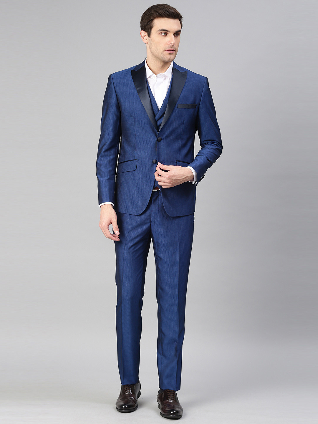 Buy Peter England Men Blue Self Design Neo Slim Fit Single Breasted