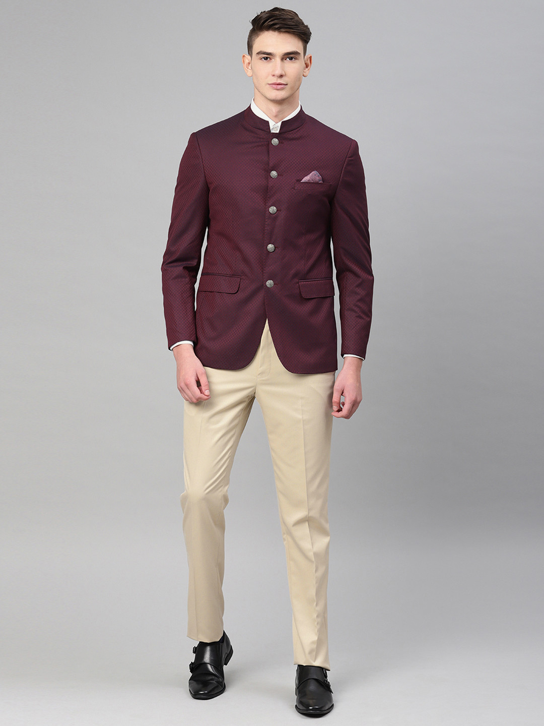 Buy Peter England Men Burgundy & Beige Self Design Tailored Fit
