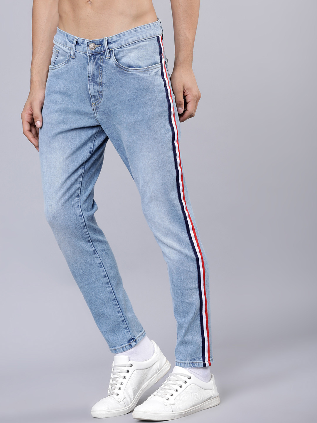 Buy HIGHLANDER Men Blue Tapered Fit Mid Rise Clean Look Stretchable ...