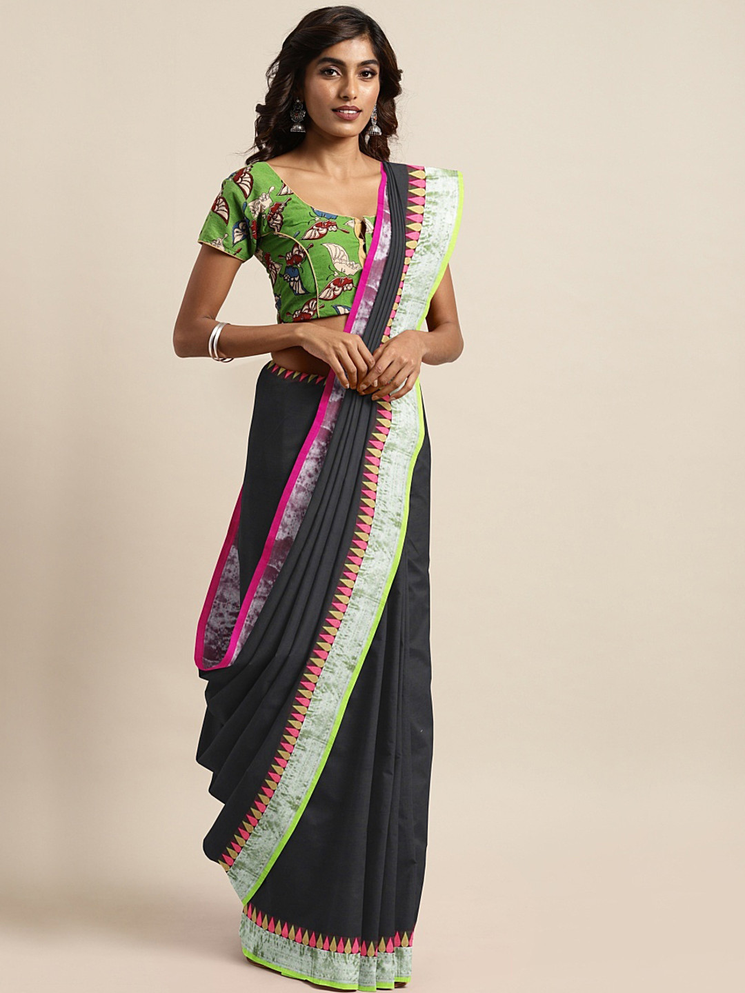 Buy The Chennai Silks Black Pure Cotton Solid Chettinad Saree Sarees