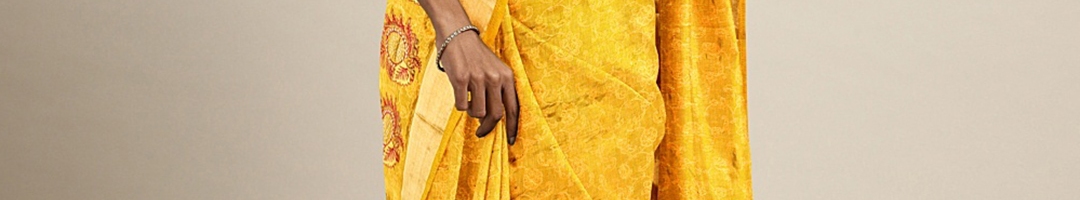 Buy The Chennai Silks Yellow & Maroon Jute Silk Embroidered Banarasi ...