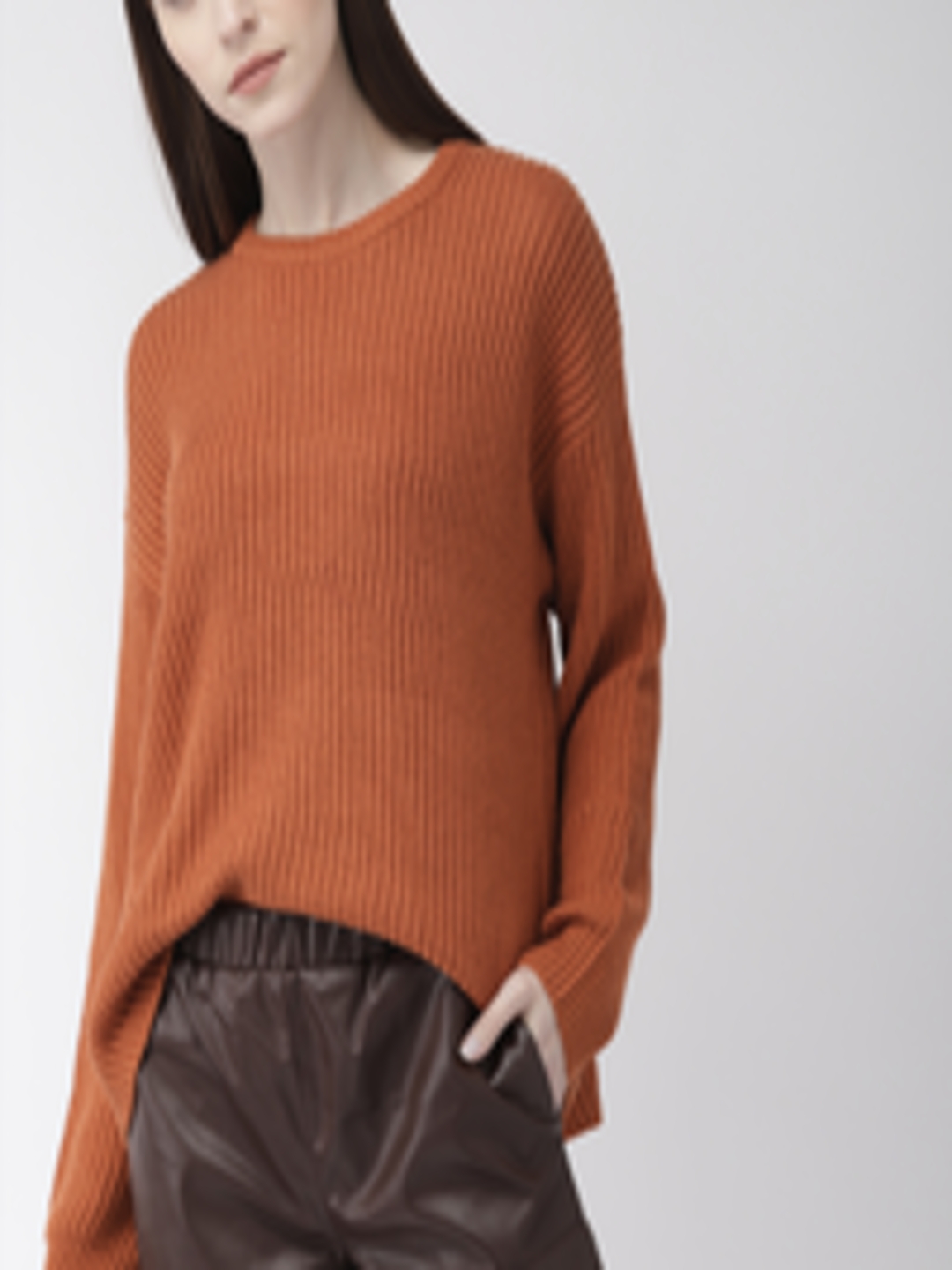 Buy FOREVER 21 Women Brown Self Design Cable Knit Sweater - Sweaters ...