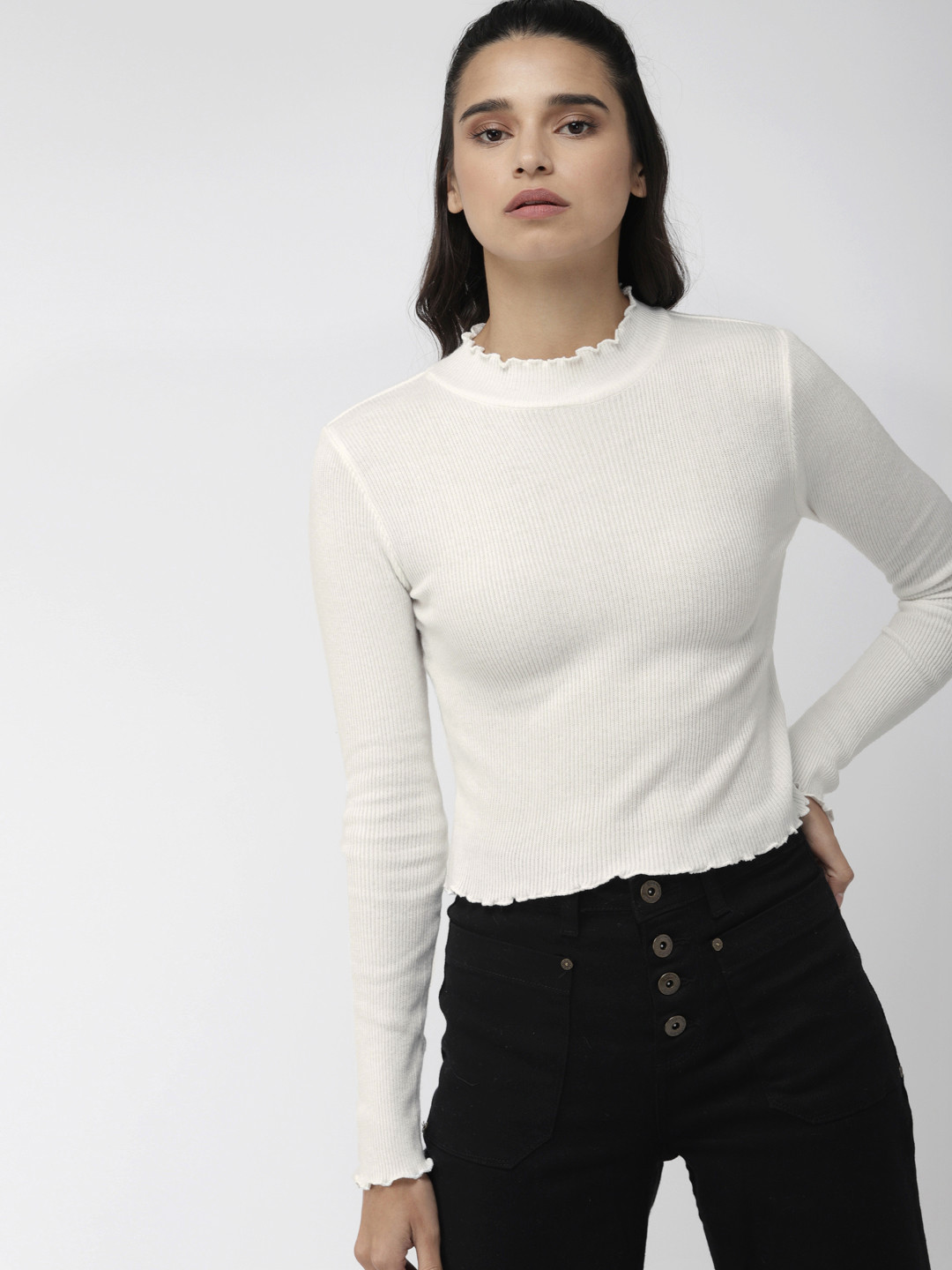 Buy FOREVER 21 Women Cream Coloured Solid Top Tops for Women 10462384