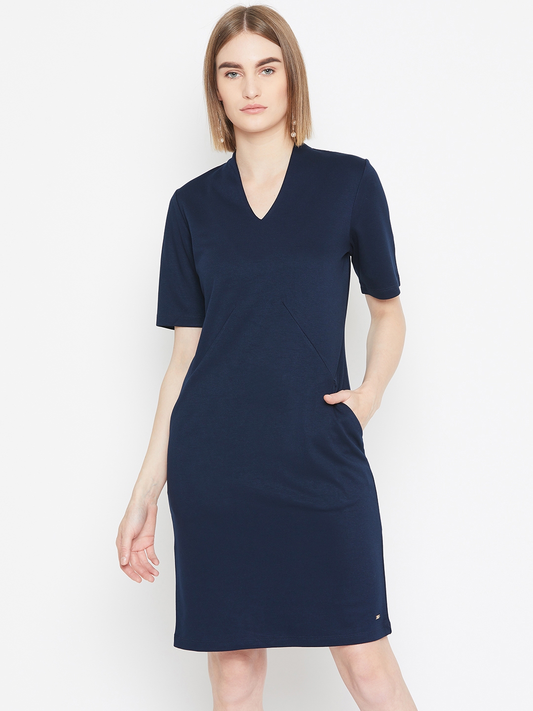 Buy U.S. Polo Assn. Women Navy Blue Solid Sheath Dress - Dresses for ...