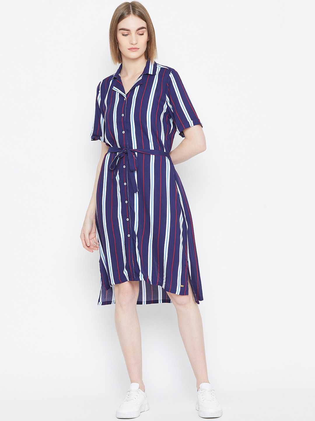 Buy U.S. Polo Assn. Women Navy Blue & White Striped Shirt Dress - Dresses for Women 10463234 