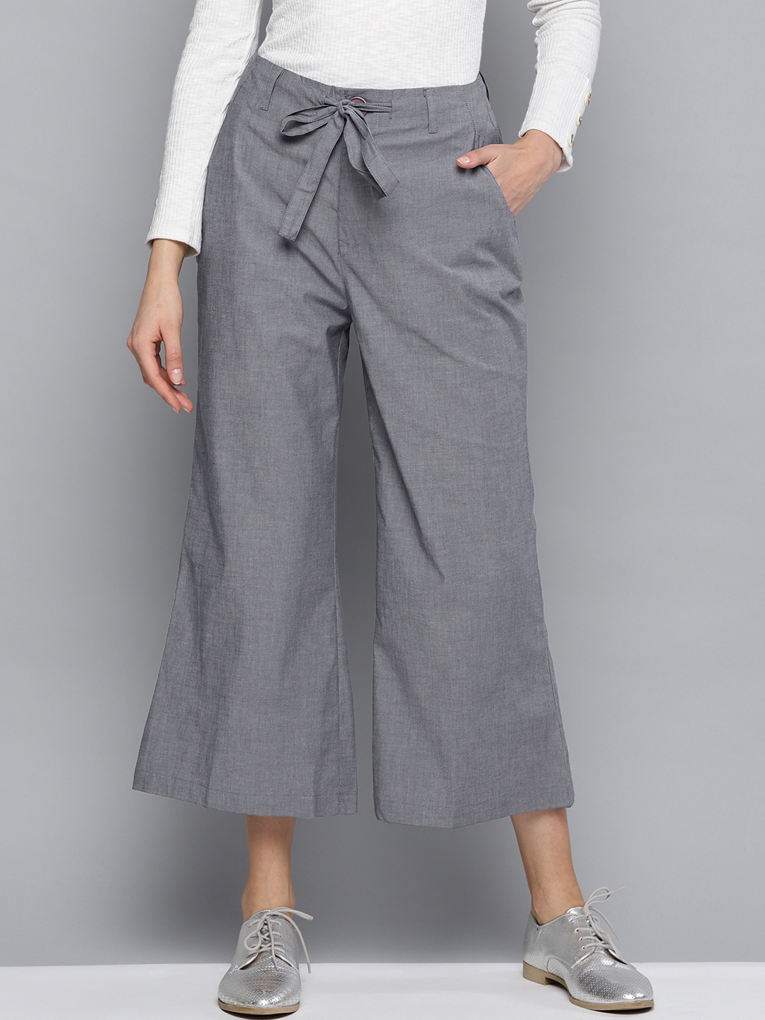 Buy RARE Women Grey Regular Fit Solid Parallel Trousers - Trousers for ...