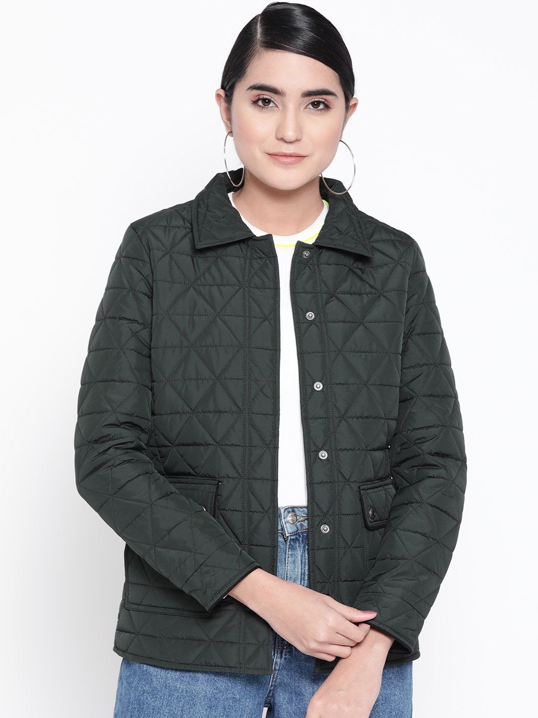 Buy U.S. Polo Assn. Women Green Solid Quilted Jacket - Jackets for Women 10463478 | Myntra