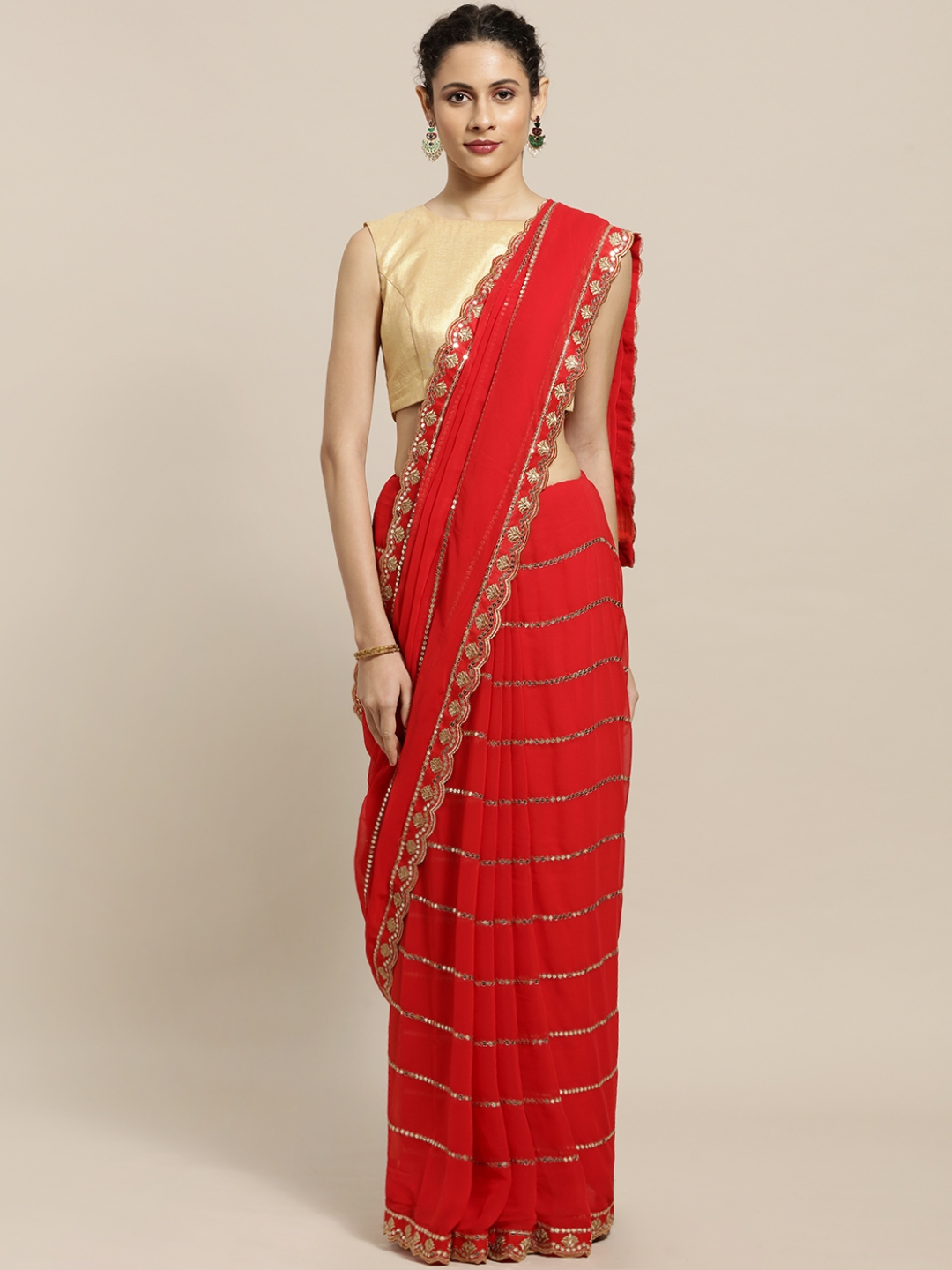 red and white striped saree online