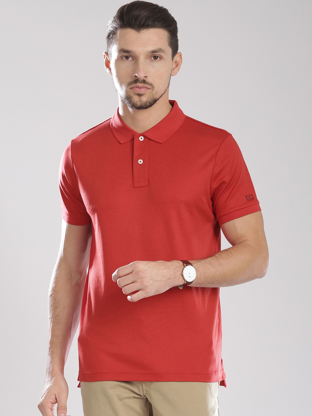 Buy Tommy Hilfiger Men Red Slim Fit Polo Pure Cotton T Shirt - Tshirts ...