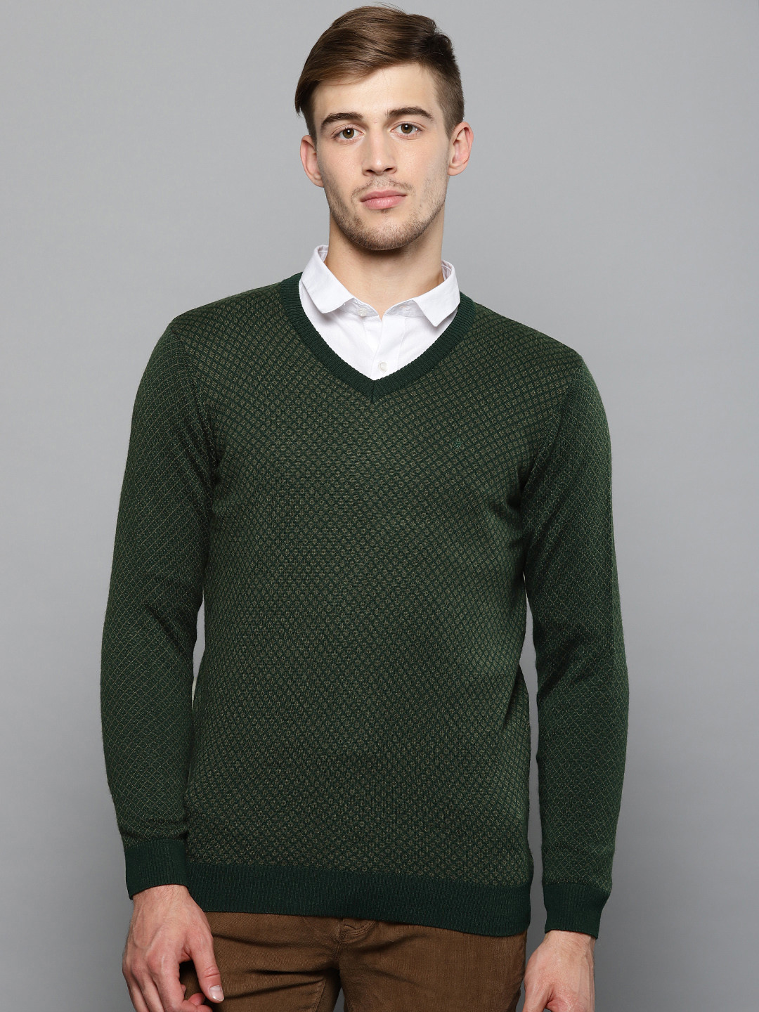 Buy Louis Philippe Men Green & Beige Self Design Sweater - Sweaters for Men 10471792 | Myntra