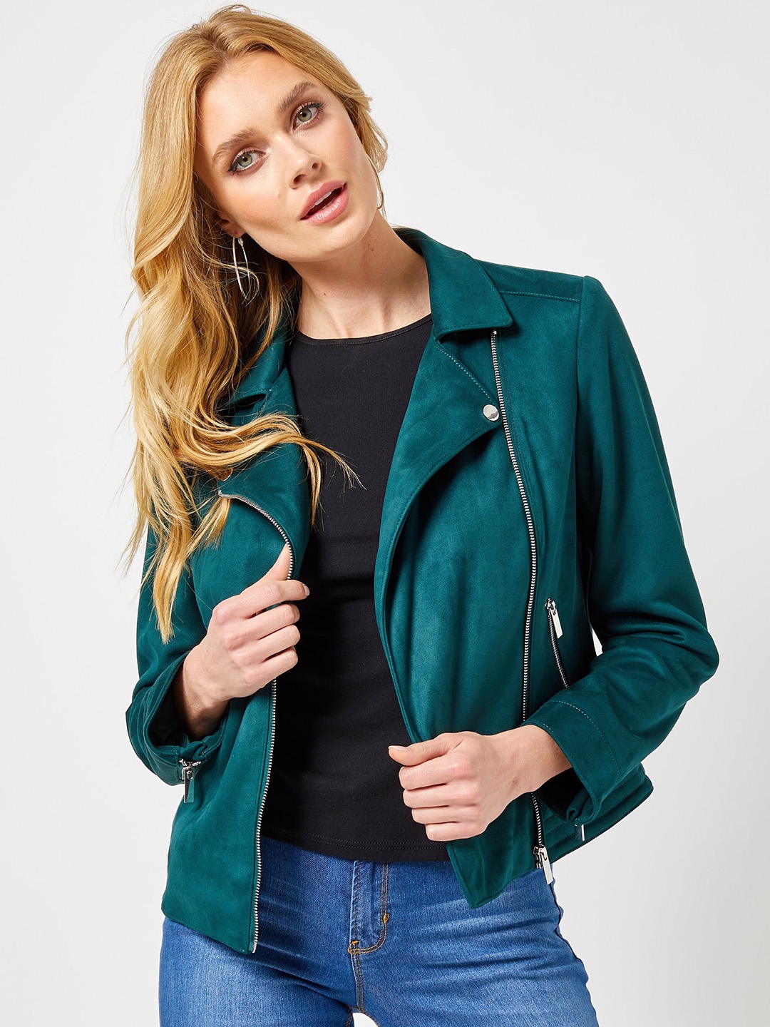 Buy DOROTHY PERKINS Women Green Solid Solid Biker Jacket - Jackets for Women 10473352 | Myntra