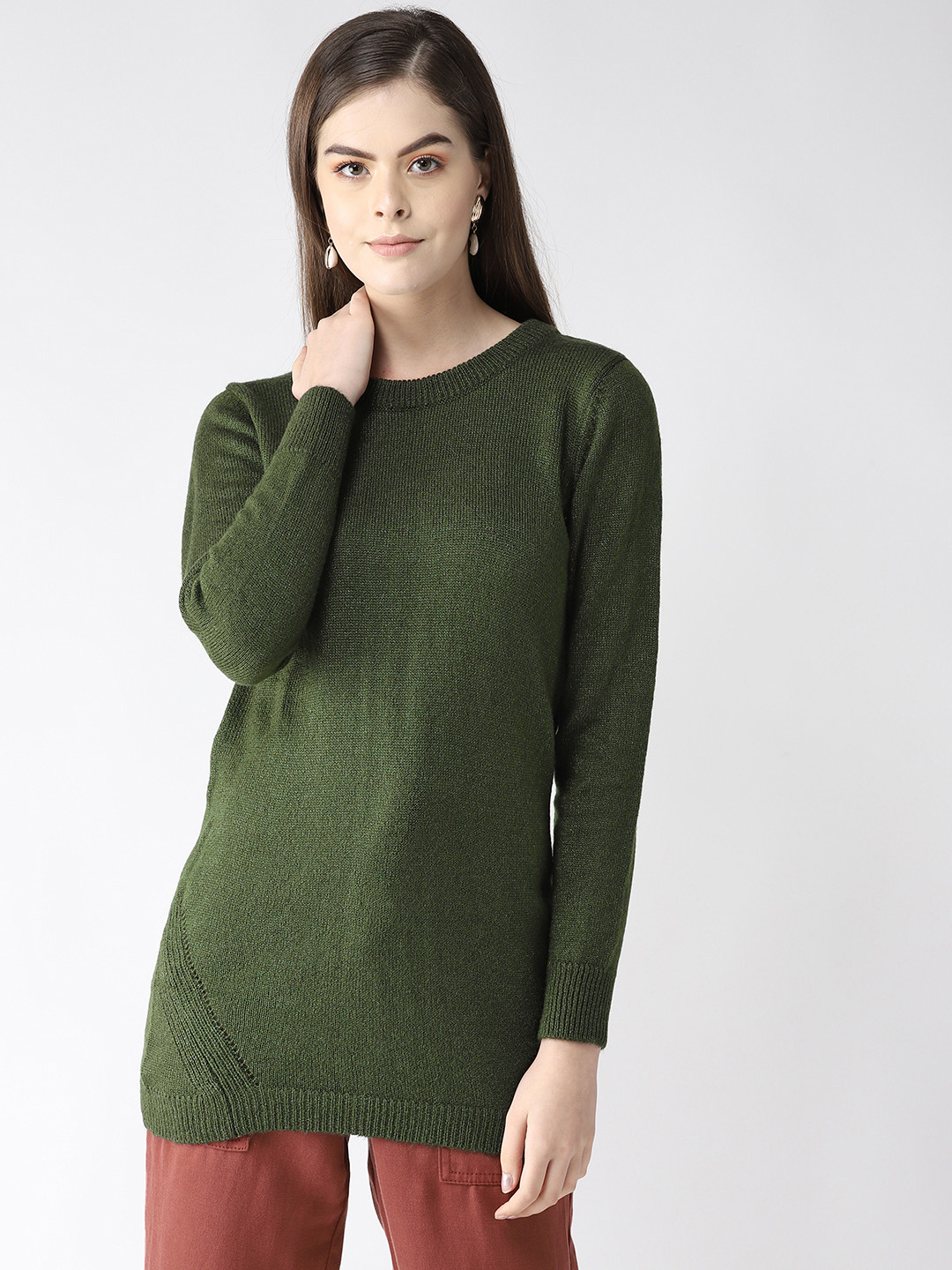 Buy Madame Women Olive Green Solid Sweater Sweaters for Women