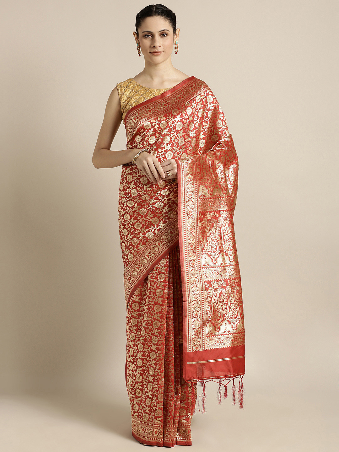 Buy Mitera Red & Golden Art Silk Woven Design Banarasi Saree - Sarees for Women 10474454 | Myntra