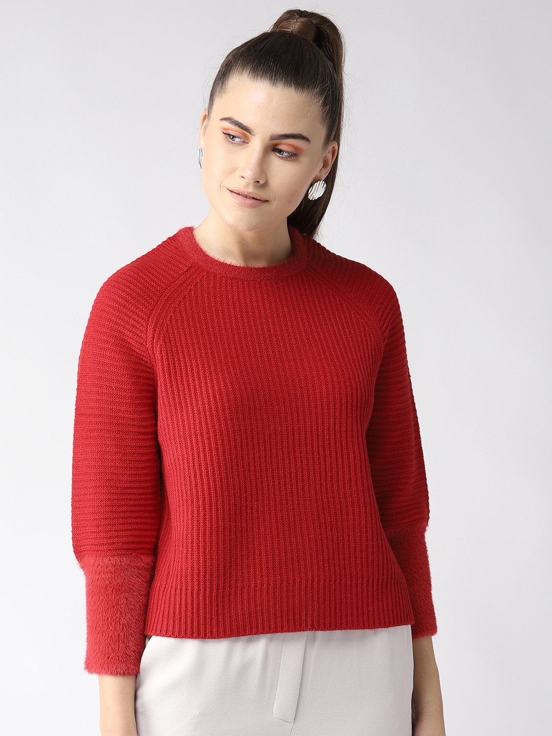 Buy Madame Women Red Ribbed Sweater - Sweaters for Women 10474490 | Myntra