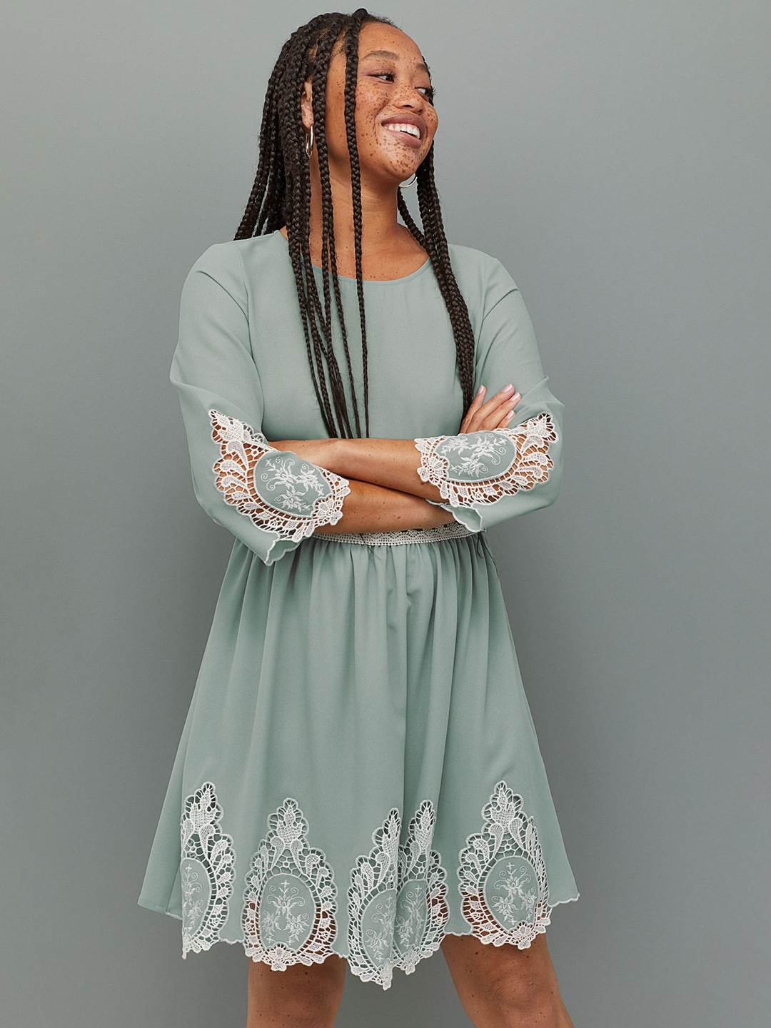 Buy H&M Women Green Dress With Lace Dresses for Women 10476736 Myntra