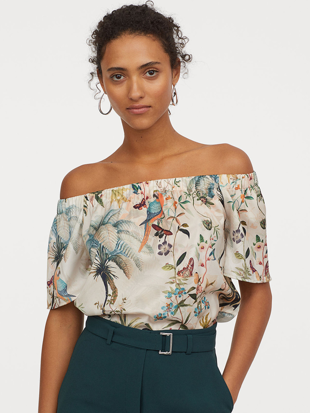 Buy H&M Women White Printed Off The Shoulder Blouse Tops for Women
