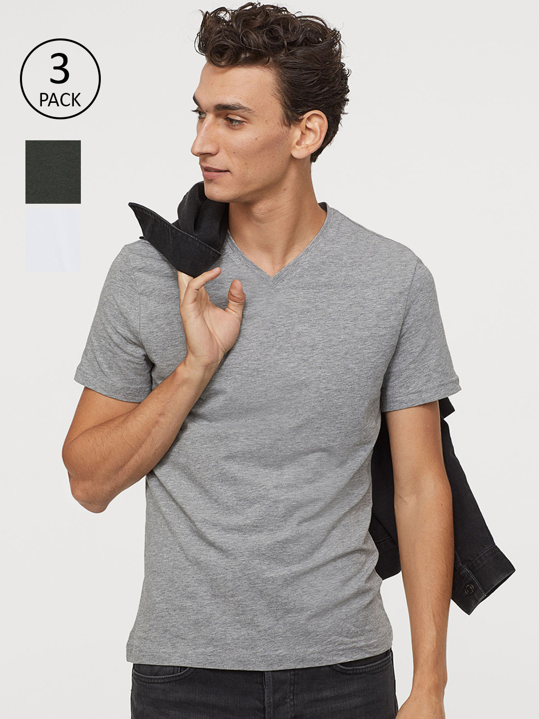 Buy H&M Men Solid 3 Pack T Shirts Slim Fit Tshirts for Men 10477640