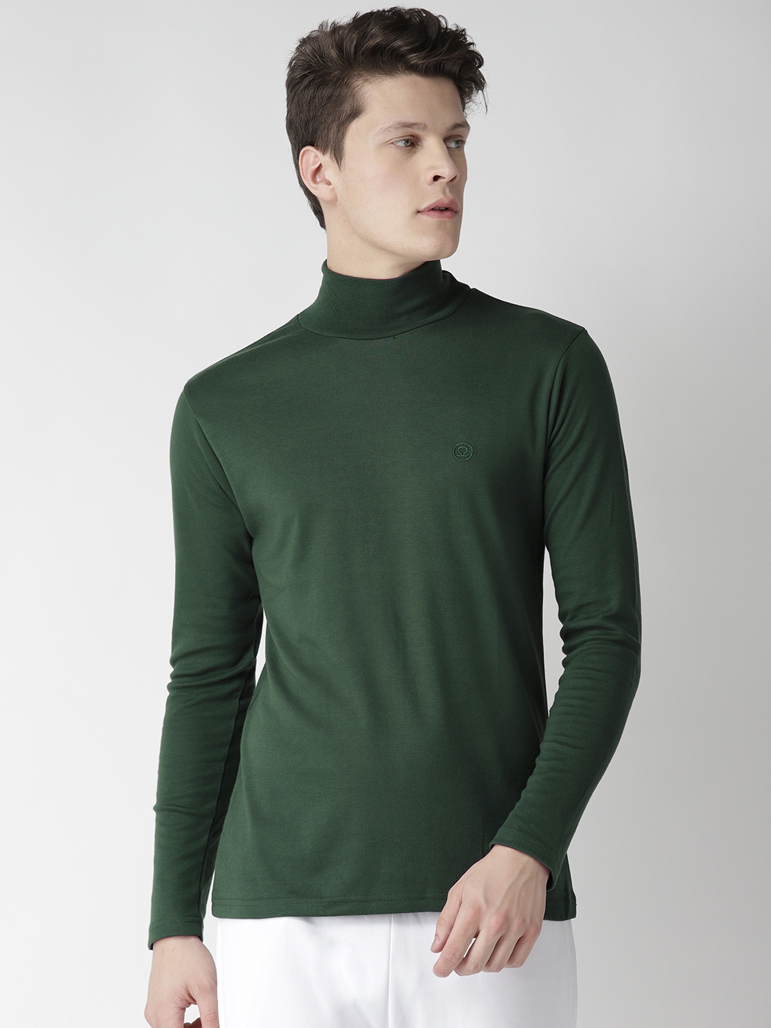 Buy Chkokko Men Green Solid High Neck T Shirt - Tshirts for Men ...
