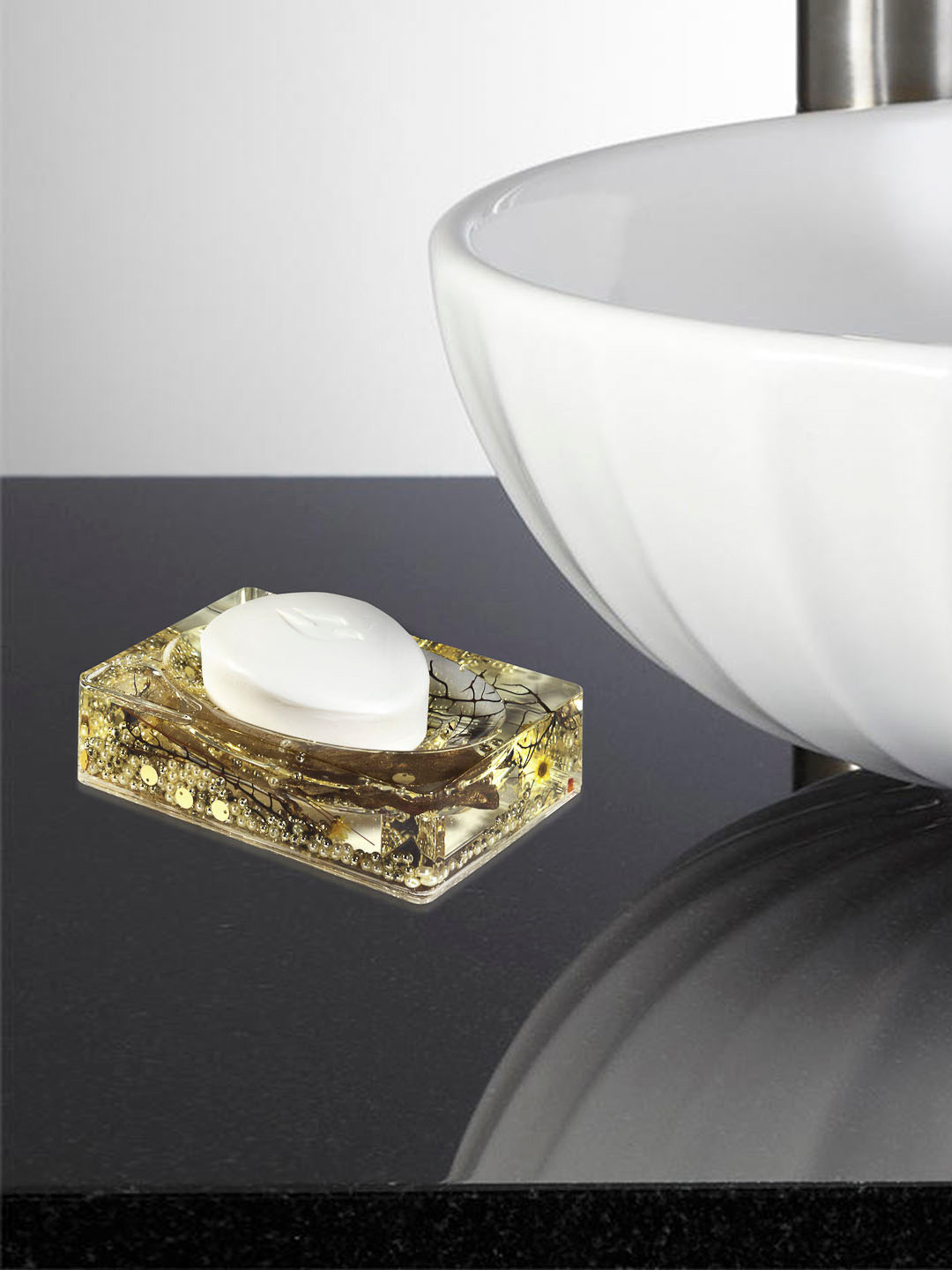 Buy OBSESSIONS Gold Toned Printed Acrylic Soap Dish Bathroom