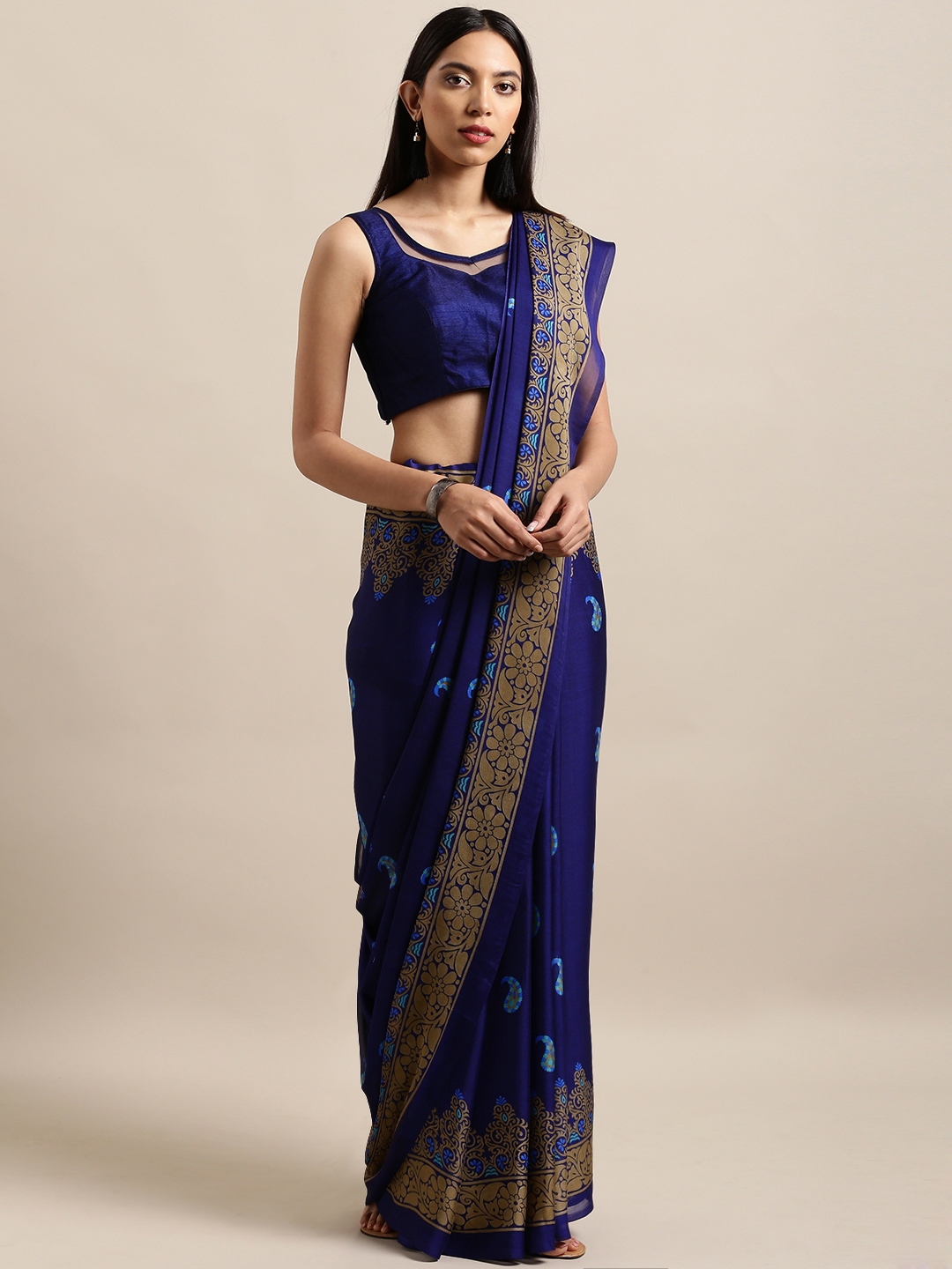 Buy Satrani Navy Blue Printed Poly Georgette Saree Sarees For Women 10483830 Myntra 2967